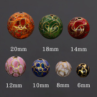 Perles rondes traditionnelles en cuivre émaillé cloisonné, séparées par des filigranes, multi-spécifications, polies, motif des Dix Mille Fleurs