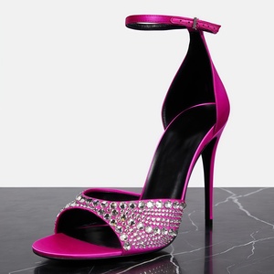 Zapatos de Tacón Alto de Diseño de Lujo Personalizados para Mujer, con Punta Abierta, Pedrería y Correa en el Tobillo, para Primavera, Verano y Otoño, Resistentes al Desgaste - Product Image 3