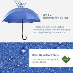 Parapluie de golf haut de gamme personnalisé avec logo, manche droit, parapluie sculpté avec manche en bois et logo - Product Image 2