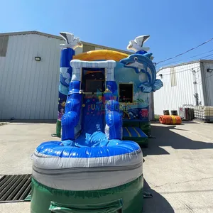 Niños comerciales fiesta al aire libre puentes gorila inflable castillo inflable delfín Casa de rebote tobogán de agua