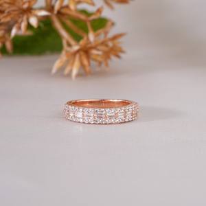 Elegante Anillo de Diamantes de Doble Hilera en Oro Rosa para Mujer, Regalo de Boda, Compromiso, Aniversario, Joyería Fina de Lujo - Product Image 1