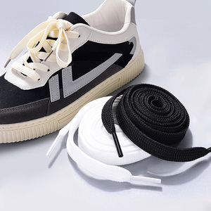 Lacets plats <span class=keywords><strong>de</strong></span> 10mm pour baskets en tissu, lacets <span class=keywords><strong>de</strong></span> chaussures blancs et noirs pour enfants et adultes, chaussures souples - Product Image 6