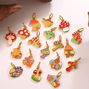 Dijes de Hongo Esmaltados de Acero Inoxidable 316L con Baño de Oro de 14k 18k, Personalizados DIY de Lujo para la Fabricación de Joyas, Collares y Pulseras - Product Image 1
