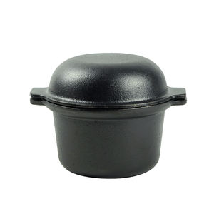 Vente en gros d'ustensiles de cuisine en <span class=keywords><strong>fonte</strong></span> noire personnalisés liste d'ail pré-assaisonnée couvercle en métal casseroles rondes pour cuisinière à gaz boîte emballée - Product Image 1