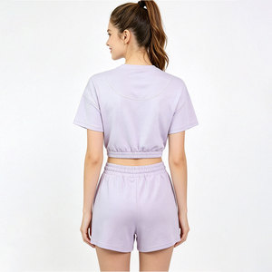 Completo Sportivo da Donna Due Pezzi: Top Corto Arricciato con Orlo Elastico e Pantaloncini da Corsa con Coulisse - <span class=keywords><strong>Abbigliamento</strong></span> Sportivo Femminile per Palestra e Fitness POD - Product Image 3