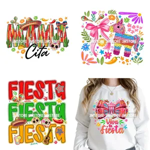 Let's Fiesta Mexican Party Coquette Tequila Cinco De Mayo - Adhesivos DTF Termoadhesivos Lavables Listos para Planchar para Ropa - Product Image 1