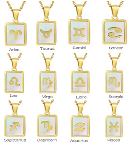 Donne in acciaio inossidabile impermeabile appannamento gratuito astrologia 12 segni zodiacali collana con ciondolo quadrato collane da donna gioielli - Product Image 3