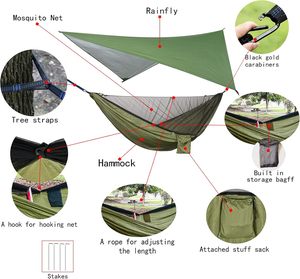 Hamaca de Camping con Toldo Impermeable y Red, Hamaca Portátil Doble para Árbol, para Viajes al Aire Libre e Interiores - Product Image 4