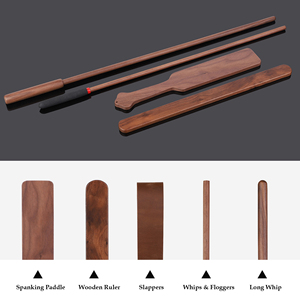 BANSEY Ensemble de 5 Pièces : Pagaies de Fustigation en Bois Massif, Bâtons en Bois, Claquettes en Cuir, Règles de Fustigation – Équipement de Discipline BDSM pour Couples en Chambre - Product Image 1
