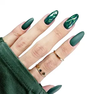 Customize High Quality 2020 Fashion Extra Long Stiletto Shape Matte Green Silver Paper Tin Foil Paper Nail Tips False Nails