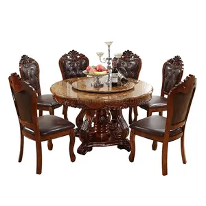 Tavolo da pranzo rotondo domestico in legno intagliato a mano con tavolo da pranzo rotondo con sedia prezzo di fabbrica tavolo da pranzo marrone delicato