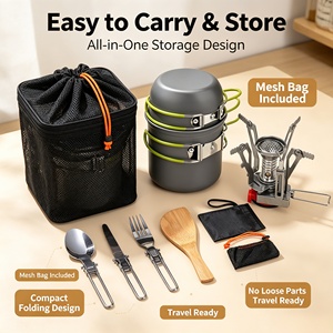 <span class=keywords><strong>Set</strong></span> di Pentole da Campeggio Compatto e Portatile per 1-2 Persone, Kit da Cucina per Picnic all'Aperto con Fornello Pieghevole, <span class=keywords><strong>Set</strong></span> di Stoviglie e Borsa - Product Image 4