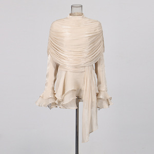 Abito Mini Elegante con Volant e Inserti, Collo Tondo, Maniche Lunghe, Design Plissettato, Chiusura con Cerniera, Nuova Moda Femminile - Product Image 4