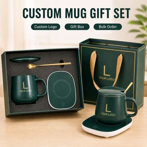 Juego de Tazas de Café de Cerámica Blancas para Oficina, con Calentador de Tazas, Tapa y Cuchara, Logotipo Personalizado, Caja de Regalo Corporativa - Product Image 4