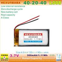 3.7V 300mAh 402040 2 kabel baterai Li-Ion Ion polimer untuk TWS MP3 DVD GPS penyimpan daya L008