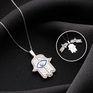 Collana con nome nascosto personalizzata personalizzata collana <span class=keywords><strong>Hamza</strong></span> fatta a mano ciondolo occhio blu - Product Image 6