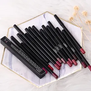 Grosir pensil garis bibir kustom label pribadi matte natural tahan air pensil garis bibir kayu pigmen tinggi Matte Lipliner pensil