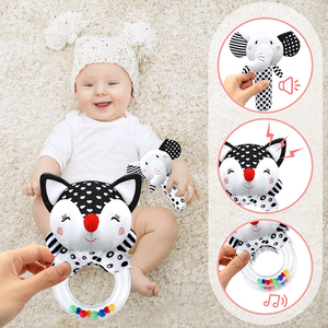 Cadeau de douche pour garçons et filles de 0 à 6 mois, hochets doux pour bébé, jouets sensoriels, contraste élevé, noir et blanc, <span class=keywords><strong>hochet</strong></span> en peluche pour nouveau-né - Product Image 2