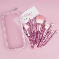 Offre Spéciale : Ensemble de 9 Pinceaux de Maquillage Transparents en Fibres Synthétiques avec Manches en Plastique pour Fard à Joues, Contour, Fard à Paupières, Poudre Libre et Sac en Filet