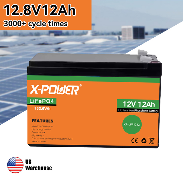 US Stock 12V 12Ah LiFePO4 Deep Cycle Battery 5-Year Lifespan IP54 12A BMS Mobility Scooter Fish Finder Ride Lithium Ion Pack