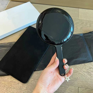 Luxury Handheld Makeup <b>Mirror</b>, Black Leather with Handle, Large Round <b>Compact</b> – The Perfect Gift for Brides and Beauty Enthusias - Product Image 1