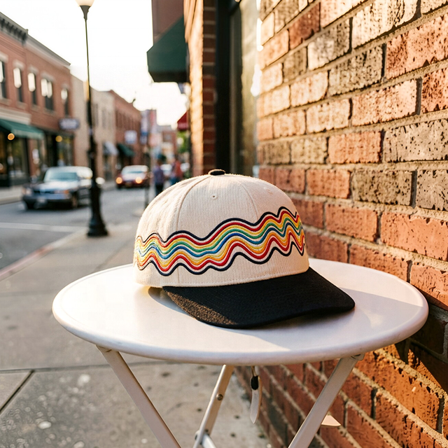 Retro Corduroy Baseball Cap Colorful Wave Embroidery Rainbow Striped Snapback Hat Adjustable 70S Fashion Outdoor Image