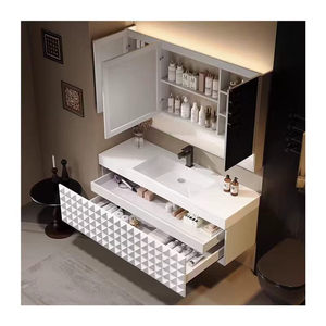 Light Luxury Lacquer MDF Hotel Style Bathroom Vanity Unit Combination Customized Minimalist Ceramic Basin - Product Image 6