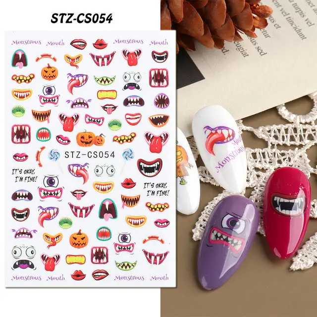 Hot Selling 2022 Halloween Nail Decoration Stickers Pumpkin Clown Muti-Design Holiday Nail Stickers Ready Stock