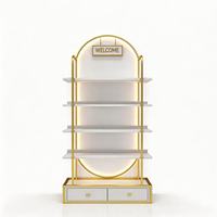 Étagères de présentation de produits de style luxueux personnalisables avec éclairage, adaptées aux salons de beauté