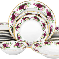 Service de table en porcelaine fine 24 pièces, ensemble de vaisselle en céramique avec détails dorés pour 6 personnes
