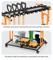 Chariot de rangement à roulettes pour outils de jardin et de garage, support pour balai, pelle et râteau