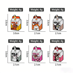 Lencana Bros Enamel Bentuk Kotak Susu Kreatif Lintas Batas Grosir, Desain Kartun Sederhana, Bahan Alloy - Product Image 4