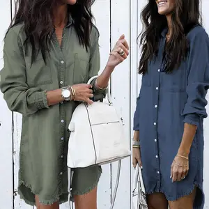 Fall Kleding Vrouwen Kleding Casual Lange Mouwen Knop Lange Effen Kleur Blouse Shirt