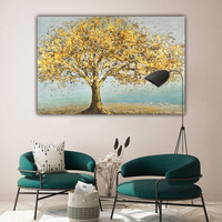 Peinture à l'huile abstraite peinte à la main arbre d'or peinture suspendue peinture décorative moderne feuille d'or