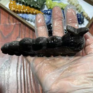 Vente en gros de sculptures d'animaux en cristal mélangé (obsidienne noire naturelle, jade <span class=keywords><strong>afghan</strong></span>, jade jaune, lapis-lazuli) en forme de chenille - Product Image 6