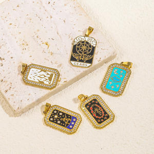 ステンレス製長方形ヴィンテージタロットペンダントパームムーンタグラインストーンチャームDIYジュエリーアクセサリー卸売 - Product Image 2