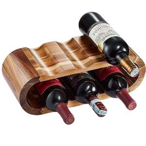 Porte-vin en bois massif à 3 niveaux, étagère de présentation de bouteilles pour la maison, le salon, couleur rétro - Product Image 1