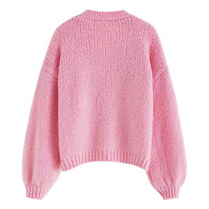 High Quality Fashion Custom Warm Sweet Button V Neck Dropped Shoulder Knit <strong>Cardigan</strong> <strong>Women's</strong> Sweater Autumn Winter Wear - Product Image 2