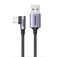 Kabel USB ke USB-C 6A untuk Pengisian Cepat & Transfer Data, Sudut Kanan 90 Derajat, Jalinan Nilon, 0.25m-2m, Konduktor Tembaga Murni