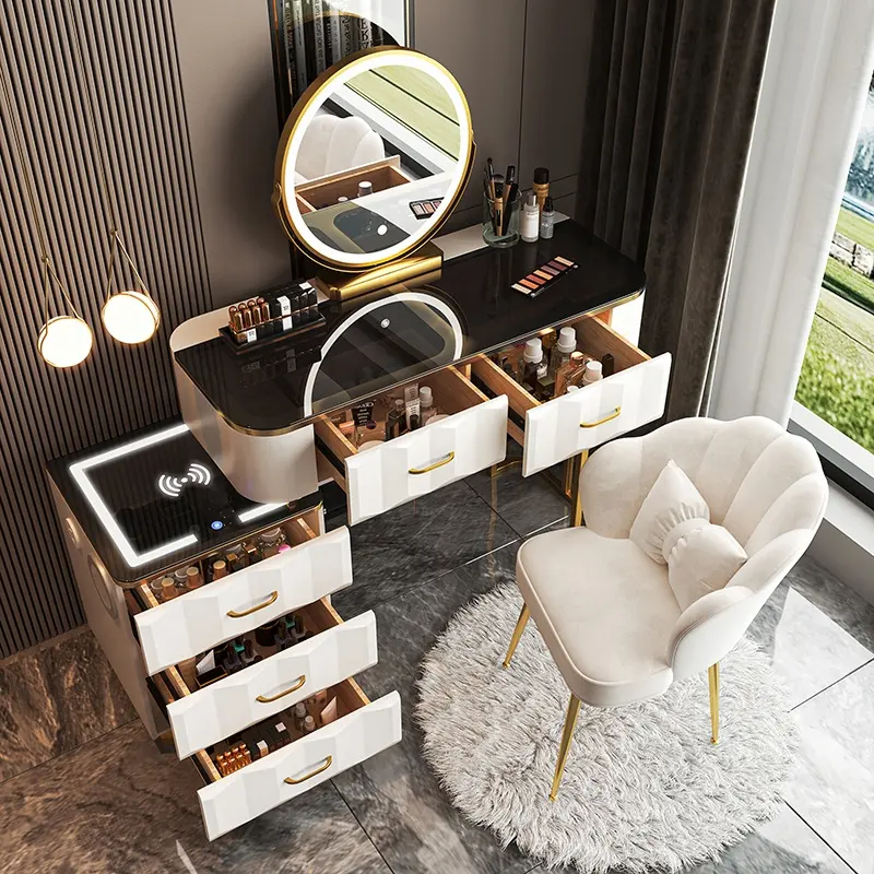 NOVA Quarto Móveis Inteligente Maquiagem Vanity Table Set Dressing Table Com Espelho E Inteligente Gavetas Gabinete Set