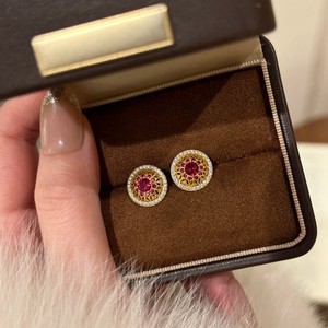 Chinese Style Rose Window Earrings Ruby Full Diamond Geometric Design Women's Everyday Wear - Product Image 1
