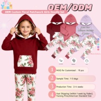 Ensemble de survêtement à capuche pour filles imprimé sur mesure, avec sweat à capuche à poches contrastantes à motif floral et pantalon à motif floral, couleur personnalisée OEM, tenue décontractée pour enfants
