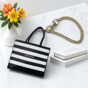 Leather striped <b>square</b> hanging bag, Bluetooth earphone case, small item storage bag, pendant, mini tote bag - Product Image 3