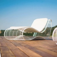 Chaise longue d'extérieur en aluminium pour hôtel, villa, resort, terrasse, piscine, jardin, en forme de S, avec cadre en aluminium et cordes
