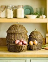 Panier de rangement classique en osier avec couvercle et poignée, robuste, pour fruits, pique-niques, pommes de terre et oignons