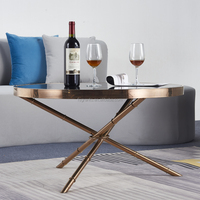 Table basse moderne de luxe en acier inoxydable avec plateau en marbre doré, petite table d'appoint ronde pour salon d'appartement, tables durables