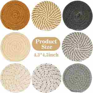 Jianna 8pcs 4.3 Inch Woven Cotton Rope Classic Coaster Set 8 Colors Portable Home Decor Coffee Table Business Tea <b>Cups</b> <b>Saucers</b> - Product Image 1