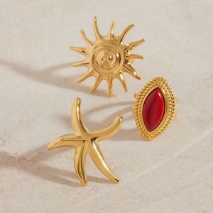 Bague soleil en acier inoxydable or 18 carats Chunky Spiral Sun Design Fashion Bague soleil réglable - Product Image 4