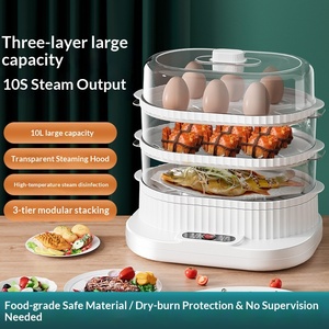 Electric Steamer Household Integrated Multi-functional Steam <b>Cooker</b> Three-Layer 10-quart Capacity Mechanical <b>Timer</b> Control Food - Product Image 2