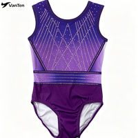 Magnifique justaucorps de gymnastique sans manches violet avec strass étincelants en spandex, ensemble de danse pour filles, tenue d'entraînement